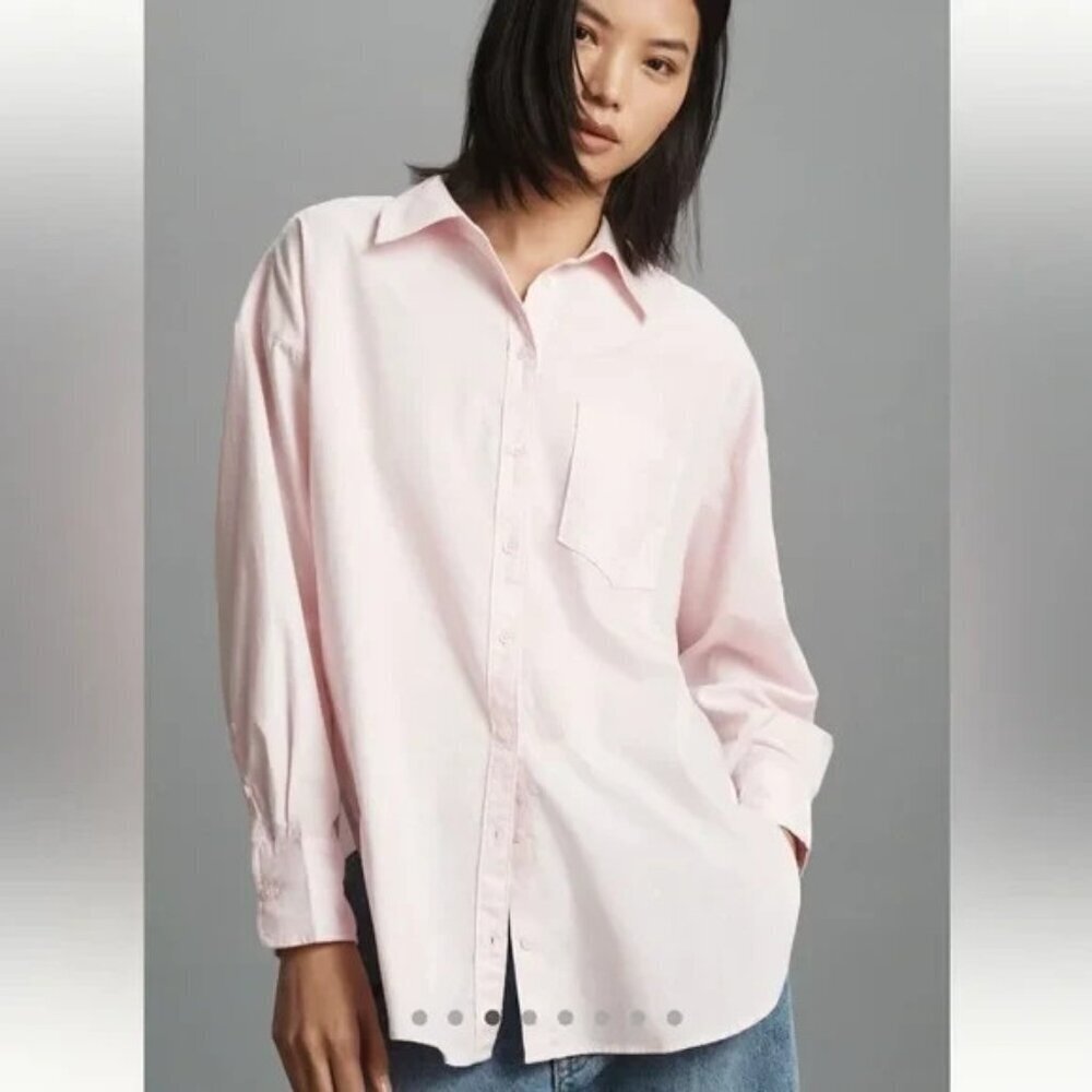 Anthropologie Maeve The Bennet Button down Shirt Cotton Light Pink L